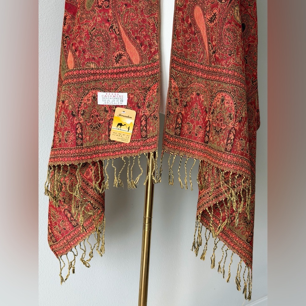 ALMHD Co Jerusalem Cashmere Red Paisley Fringe Shawl Wrap - Traditional Pattern - Picture 4 of 10